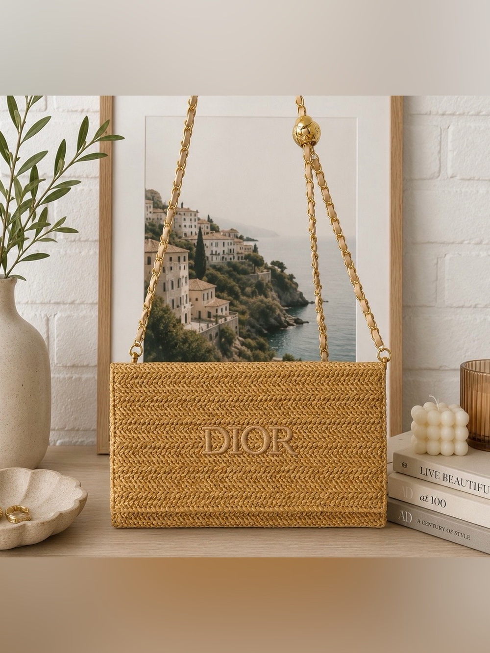 Dior Woven Straw Beauty Bag GWP item nwot